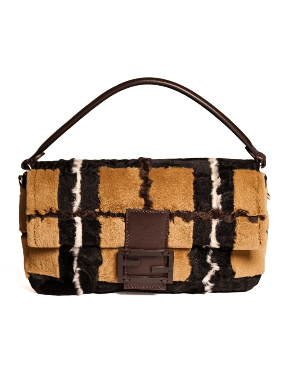 Fendi Fur Logo Baguette bag with black leather trim NWT